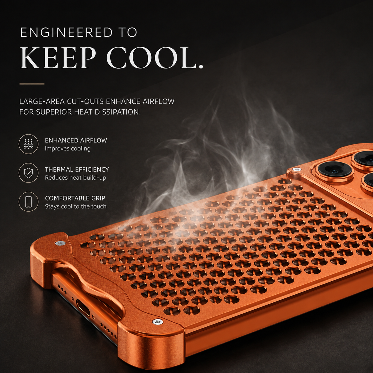 Premium iPhone Case Aluminum Alloy Borderless Frame Honeycomb Heat Dissipation Shockproof Metal Bumper Anti Scratch Non Slip Lightweight Protective Cover