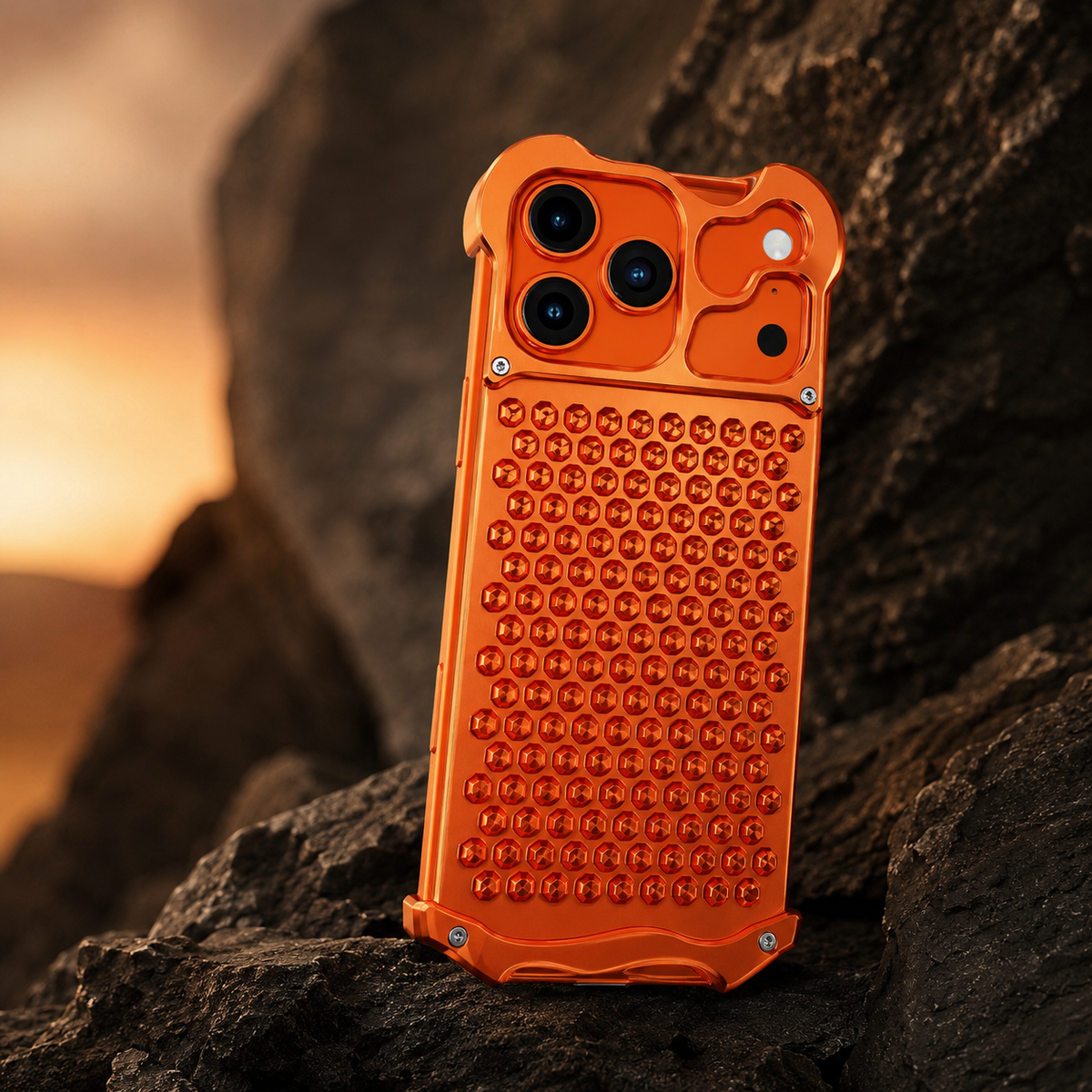 Premium iPhone Case Aluminum Alloy Borderless Frame Honeycomb Heat Dissipation Shockproof Metal Bumper Anti Scratch Non Slip Lightweight Protective Cover