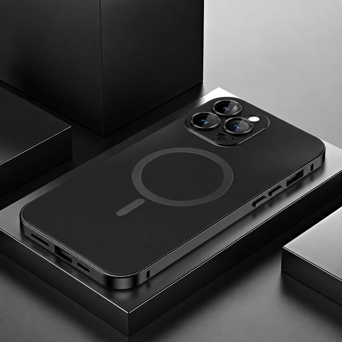 Premium iPhone Case Aluminum Alloy Magnetic MagSafe Full Coverage Shockproof Glass Lens Matte Anti Glare Wireless Charging Protective Design