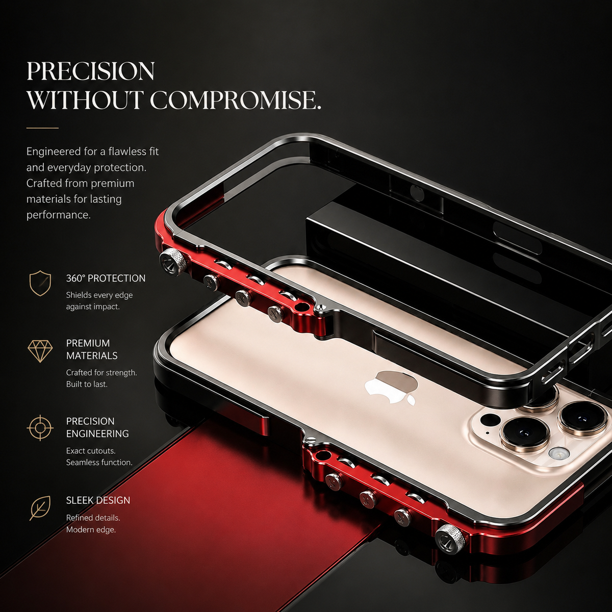 Premium iPhone Case Aluminum Alloy Mechanical Bumper Shockproof Metal Frame Heavy Duty Corner Protection Cyberpunk Industrial Slim Cover
