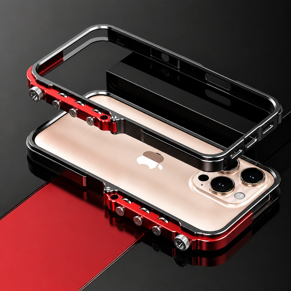 Premium iPhone Case Aluminum Alloy Mechanical Bumper Shockproof Metal Frame Heavy Duty Corner Protection Cyberpunk Industrial Slim Cover