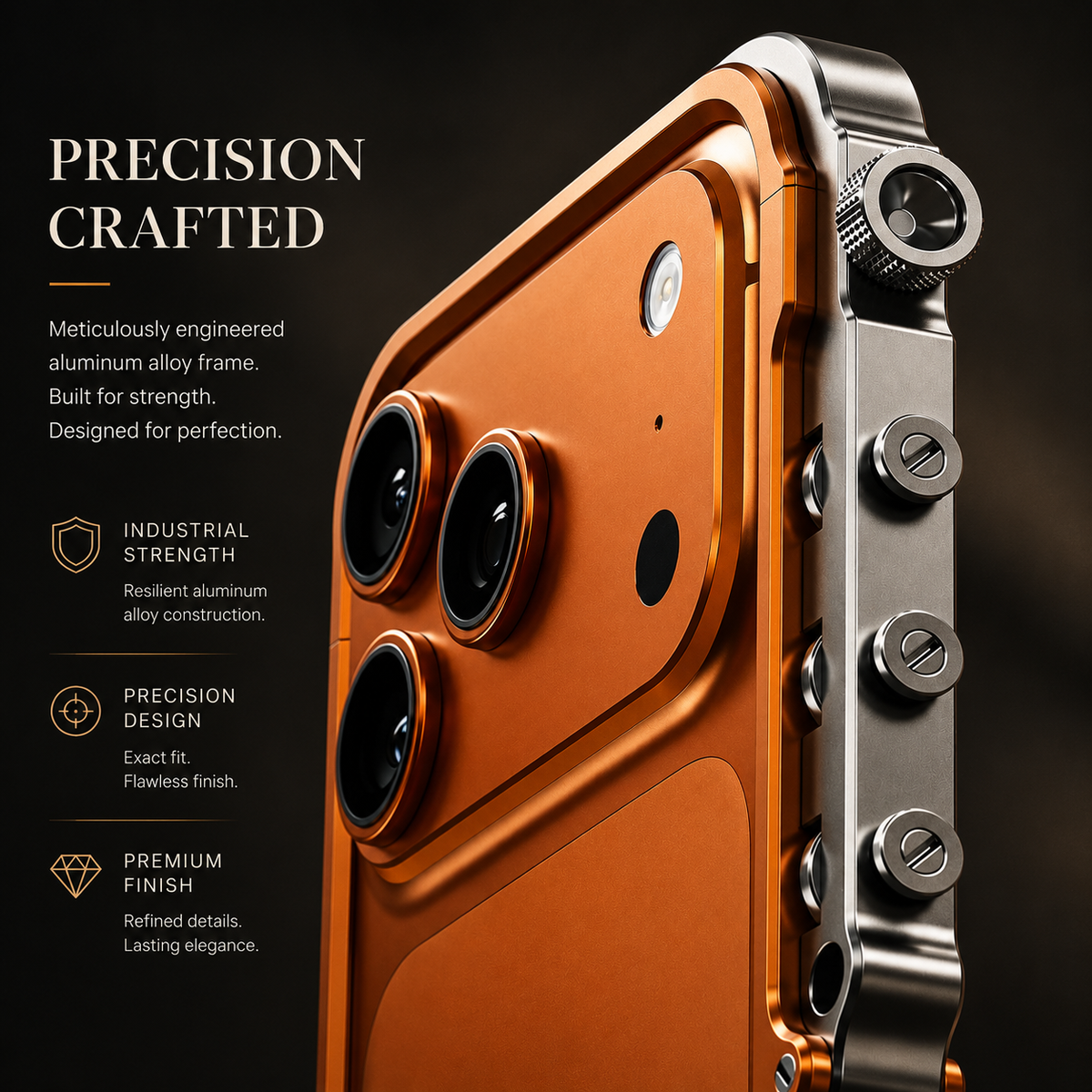 Premium iPhone Case Aluminum Alloy Mechanical Bumper Shockproof Metal Frame Heavy Duty Corner Protection Cyberpunk Industrial Slim Cover