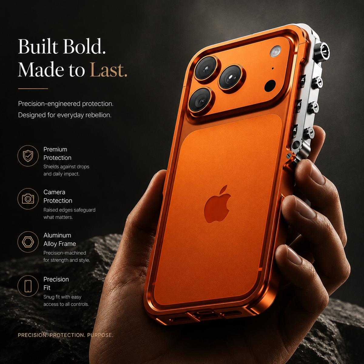 Premium iPhone Case Aluminum Alloy Mechanical Bumper Shockproof Metal Frame Heavy Duty Corner Protection Cyberpunk Industrial Slim Cover