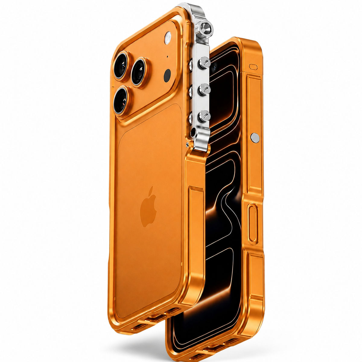 Premium iPhone Case Aluminum Alloy Mechanical Bumper Shockproof Metal Frame Heavy Duty Corner Protection Cyberpunk Industrial Slim Cover