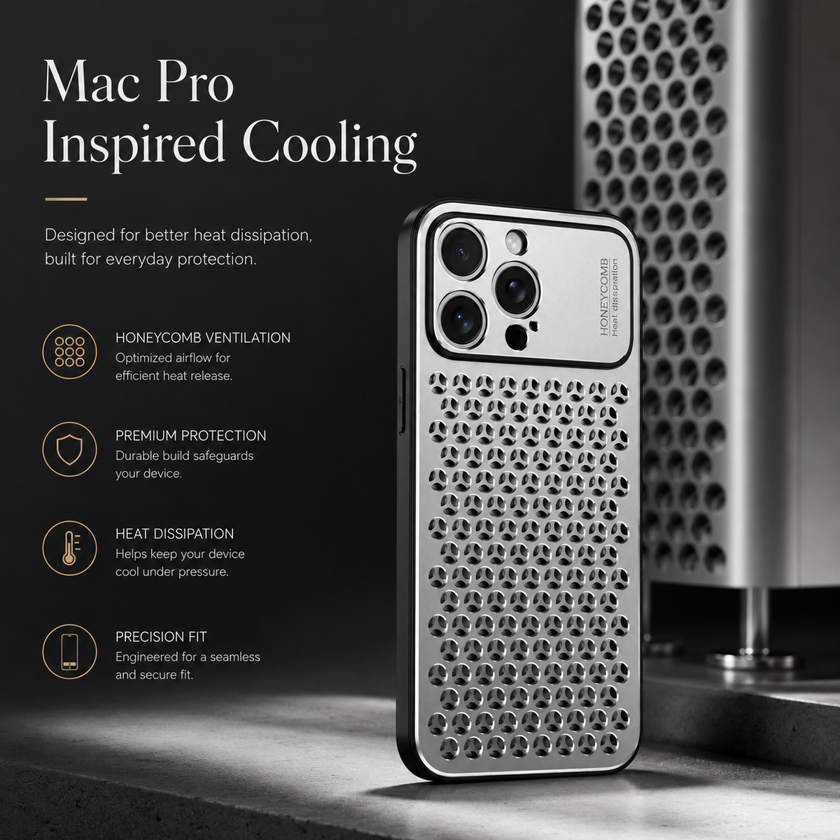 Premium iPhone Case Aluminum Alloy Metal Breathable Back Cover Anti Fingerprint Anti Scratch Dust Resistant Slim Lightweight Protective Case