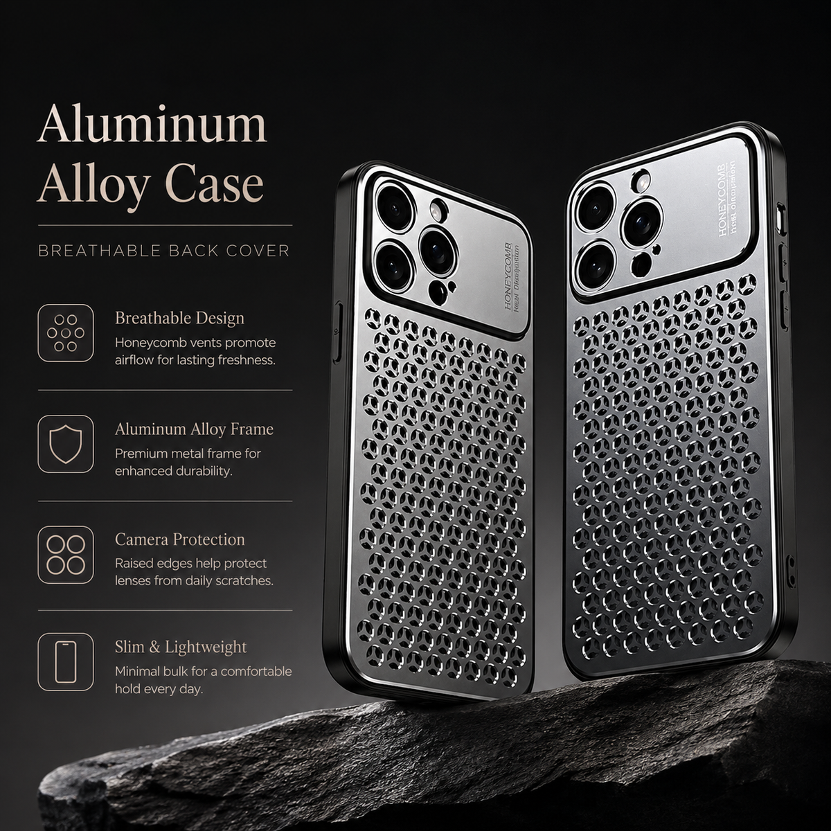 Premium iPhone Case Aluminum Alloy Metal Breathable Back Cover Anti Fingerprint Anti Scratch Dust Resistant Slim Lightweight Protective Case