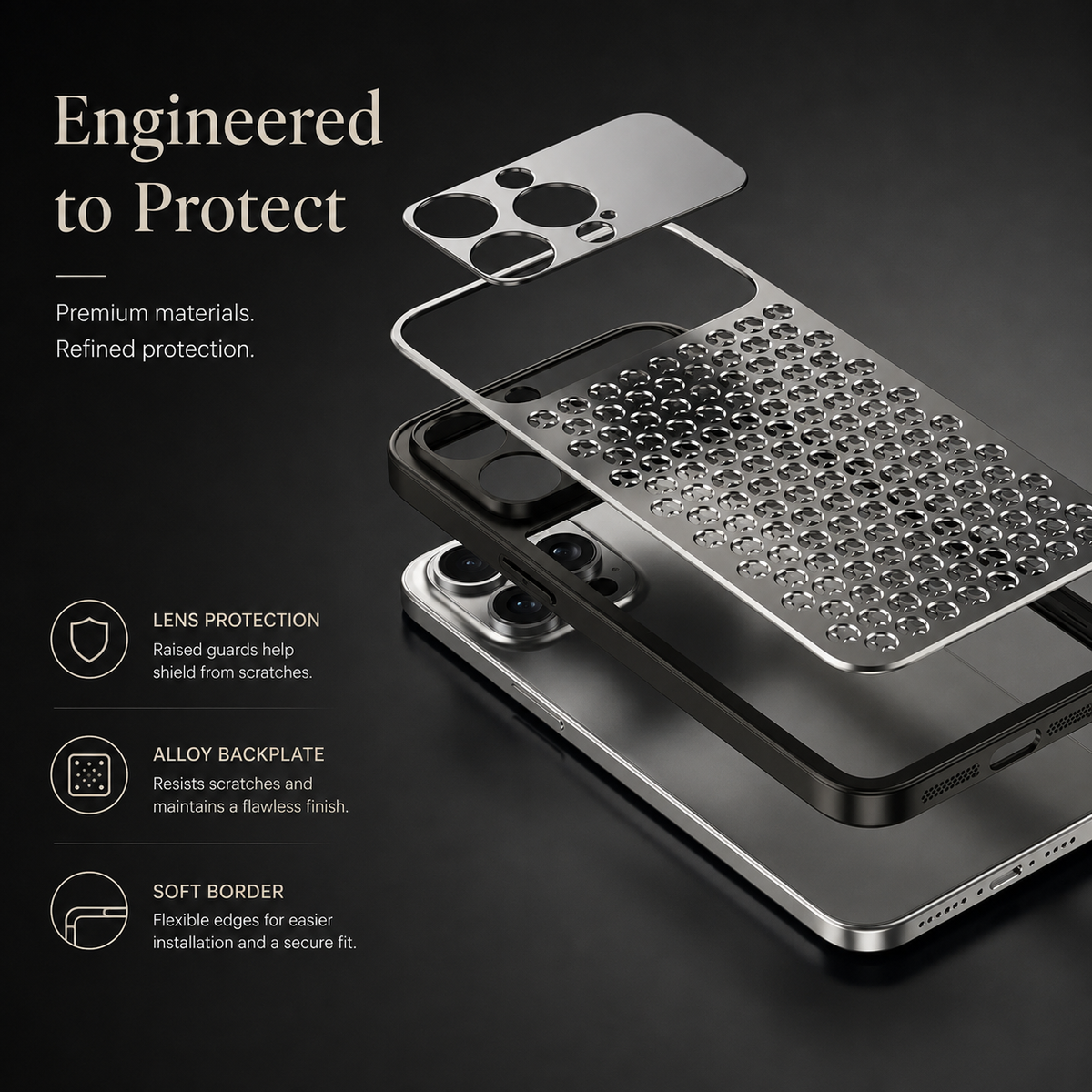 Premium iPhone Case Aluminum Alloy Metal Breathable Back Cover Anti Fingerprint Anti Scratch Dust Resistant Slim Lightweight Protective Case