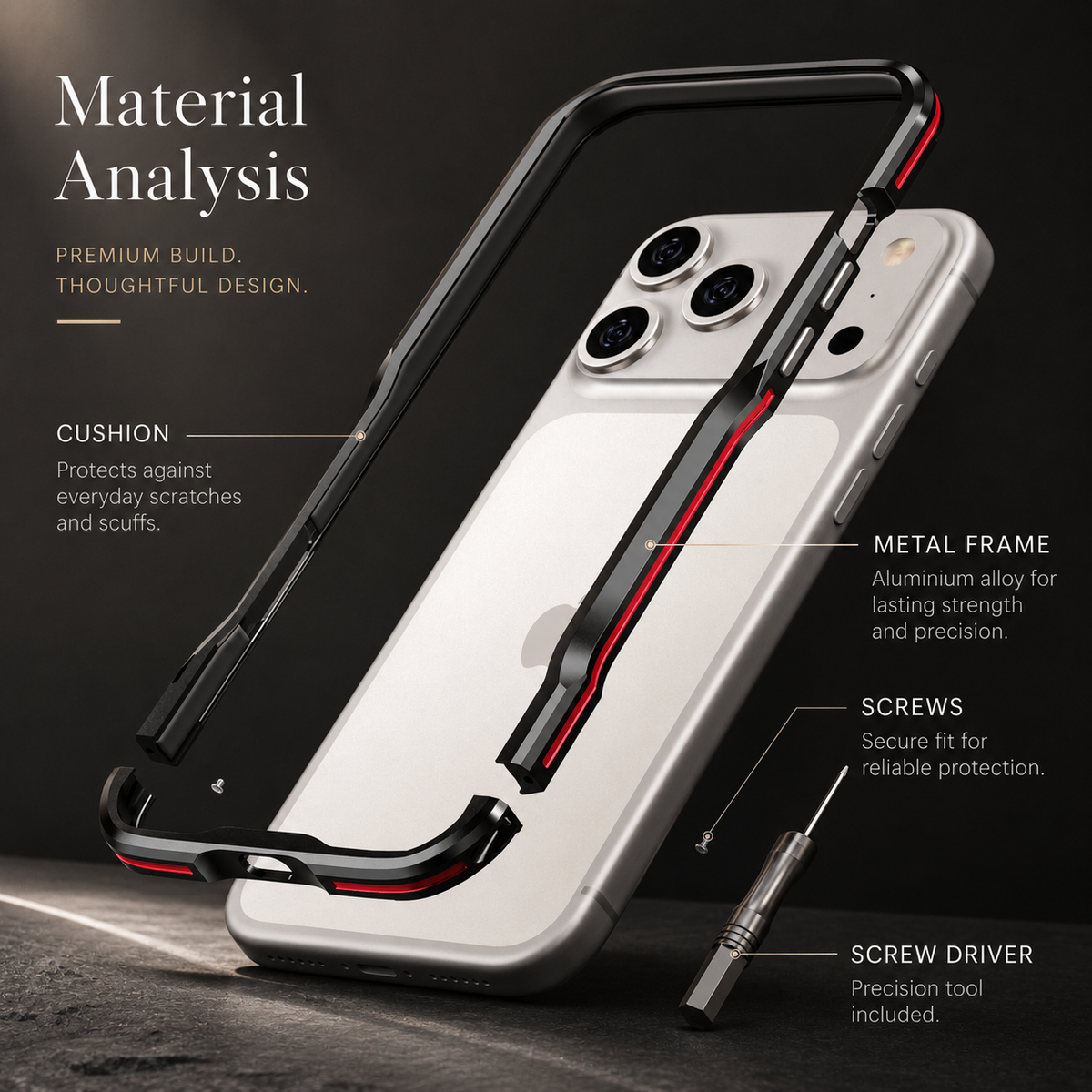 Premium iPhone Case Aluminum Alloy Metal Bumper Shockproof Edge Protection Anti Scratch Anti Fingerprint Non Slip Tough Irregular Cut Slim Protective Frame