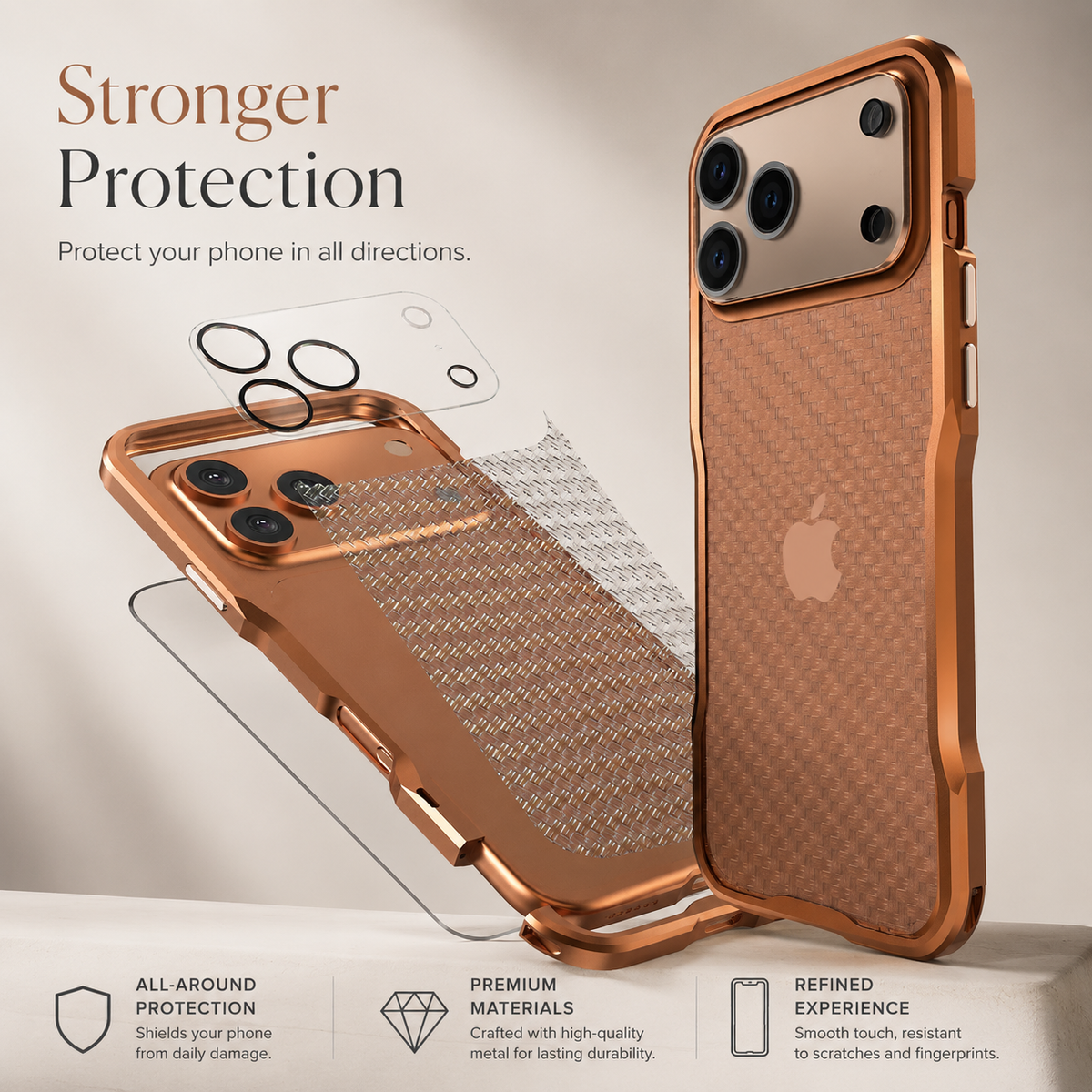 Premium iPhone Case Aluminum Alloy Metal Bumper Shockproof Edge Protection Anti Scratch Anti Fingerprint Non Slip Tough Irregular Cut Slim Protective Frame