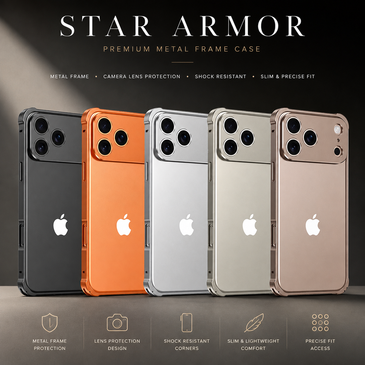 Premium iPhone Case Aluminum Alloy Metal Frame Bumper Camera Lens Protection Shockproof Slim Lightweight Reinforced Edge Protective Cover Original Finish