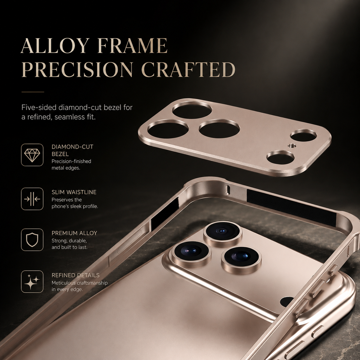Premium iPhone Case Aluminum Alloy Metal Frame Bumper Camera Lens Protection Shockproof Slim Lightweight Reinforced Edge Protective Cover Original Finish