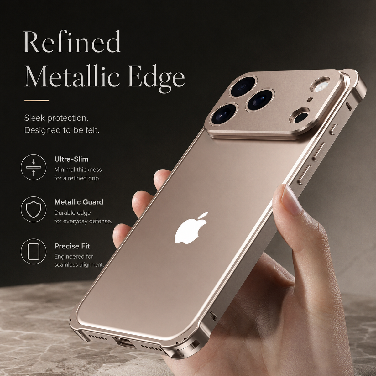 Premium iPhone Case Aluminum Alloy Metal Frame Bumper Camera Lens Protection Shockproof Slim Lightweight Reinforced Edge Protective Cover Original Finish