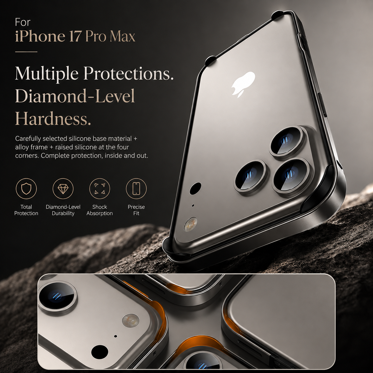 Premium iPhone Case Aluminum Alloy Silicone Hybrid Bumper Heat Dissipation Metal Frame Anti Scratch Anti Fingerprint Slim Protective Cover