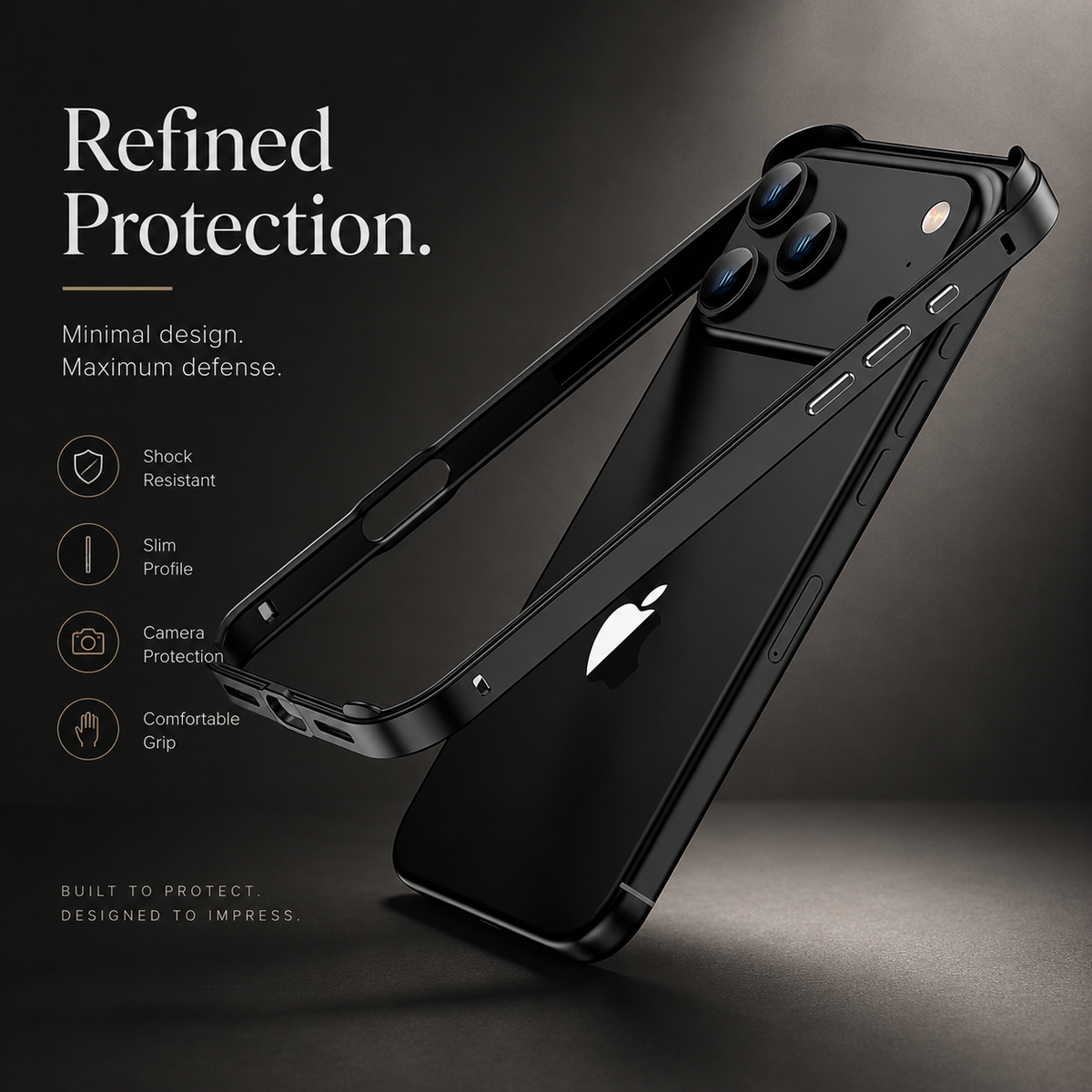 Premium iPhone Case Aluminum Alloy Silicone Hybrid Bumper Heat Dissipation Metal Frame Anti Scratch Anti Fingerprint Slim Protective Cover