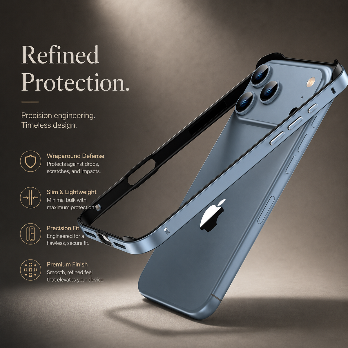 Premium iPhone Case Aluminum Alloy Silicone Hybrid Bumper Heat Dissipation Metal Frame Anti Scratch Anti Fingerprint Slim Protective Cover