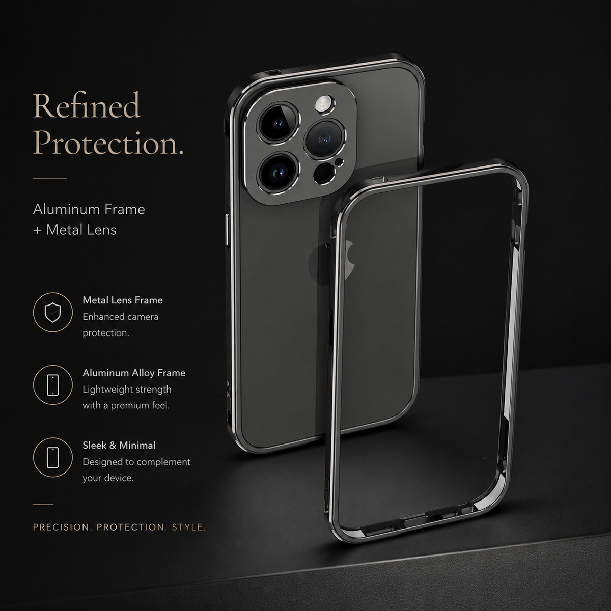 Premium iPhone Case Aluminum Metal Bumper Camera Protector Shockproof Heavy Duty Anti Scratch Slim Protective Frame Corner Cover Lightweight Design