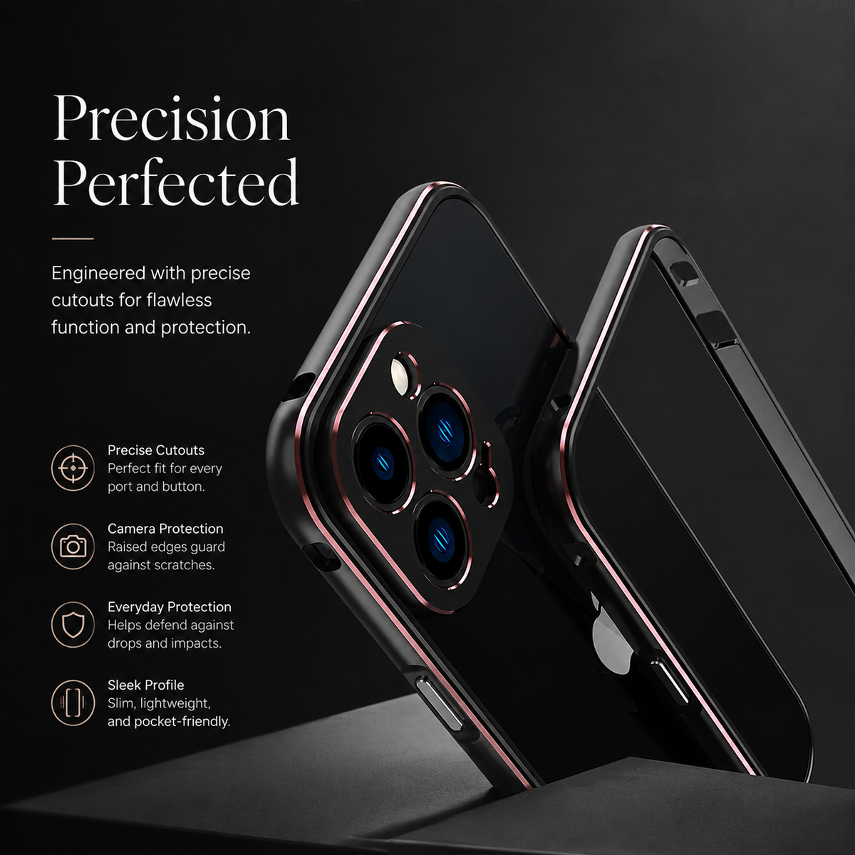 Premium iPhone Case Aluminum Metal Bumper Camera Protector Shockproof Heavy Duty Anti Scratch Slim Protective Frame Corner Cover Lightweight Design
