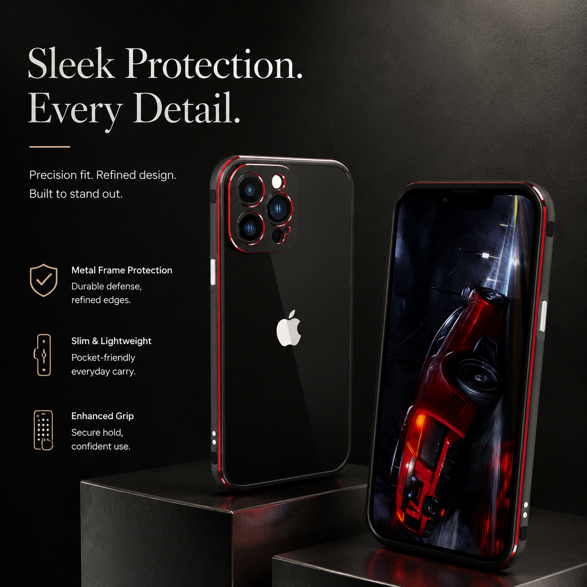 Premium iPhone Case Aluminum Metal Bumper Camera Protector Shockproof Heavy Duty Anti Scratch Slim Protective Frame Corner Cover Lightweight Design