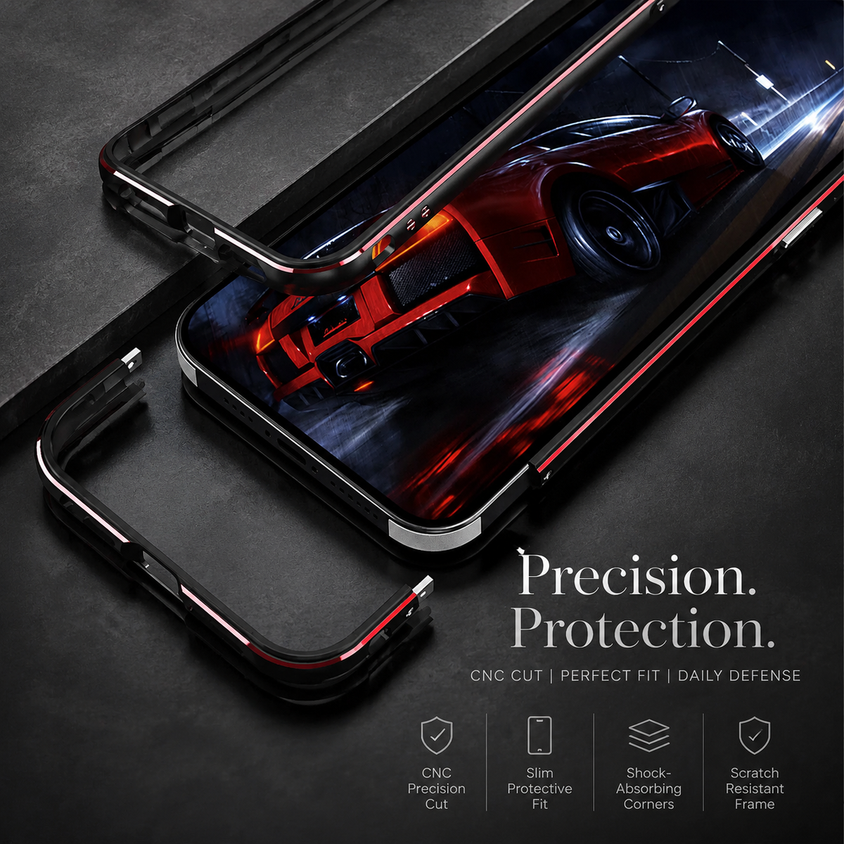 Premium iPhone Case Aluminum Metal Bumper Camera Protector Shockproof Heavy Duty Anti Scratch Slim Protective Frame Corner Cover Lightweight Design