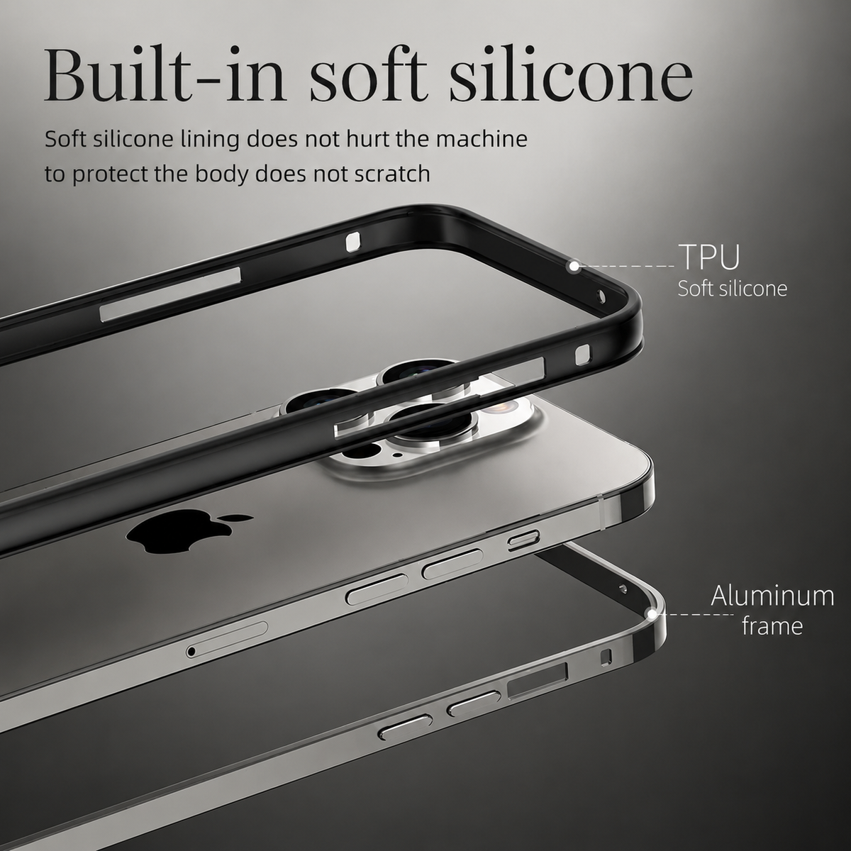 Premium iPhone Case Aluminum Metal Frame Bumper Silicone Shockproof Protective Cover Slim Half Wrap Durable Scratch Resistant Wireless Charging