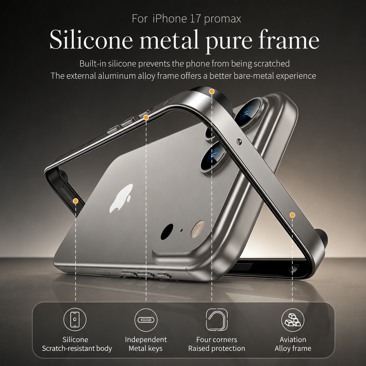 Premium iPhone Case Aluminum Metal Frame Bumper Silicone Shockproof Protective Cover Slim Half Wrap Durable Scratch Resistant Wireless Charging