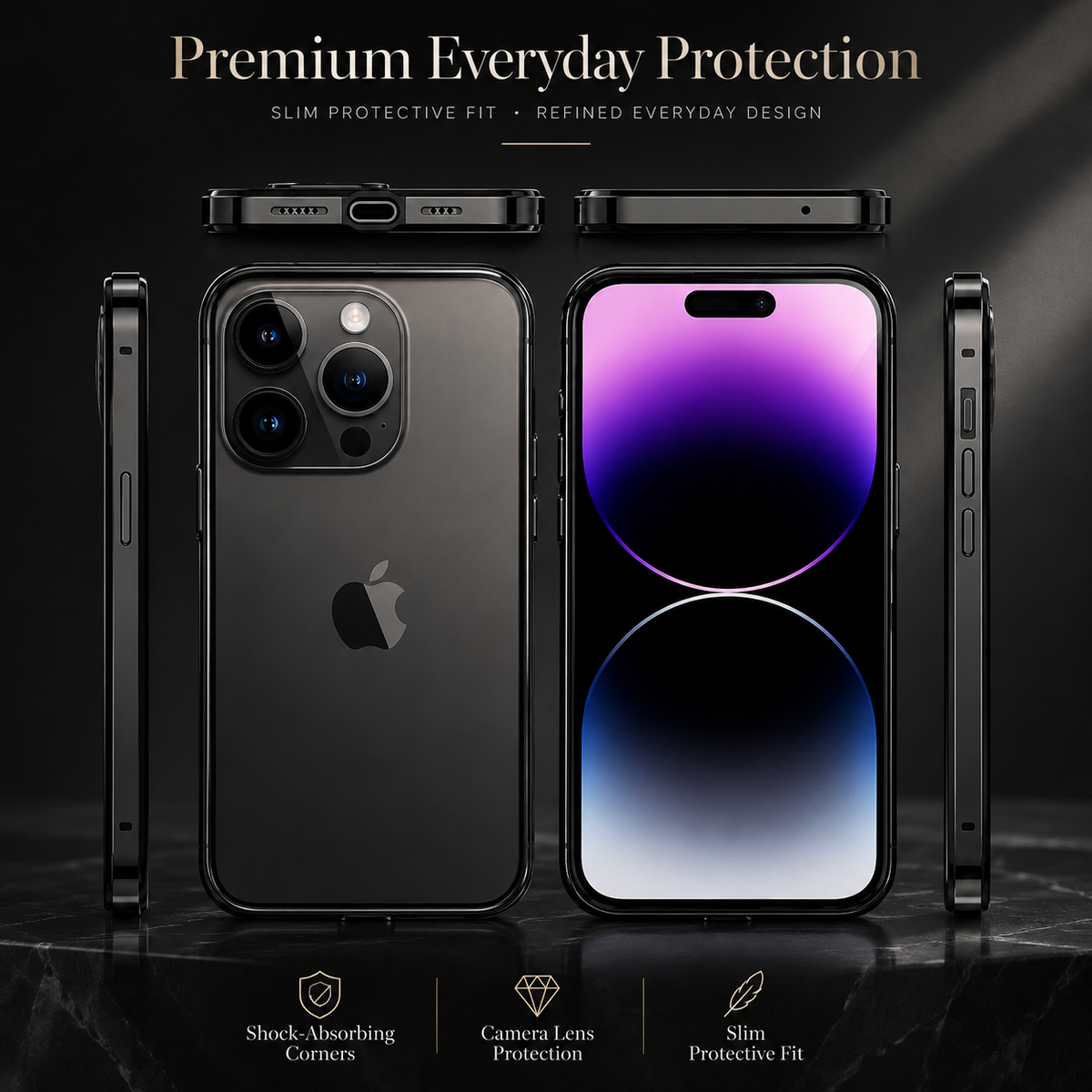 Premium iPhone Case Aluminum Metal Frame Silicone Bumper Shockproof Protective Cover Rugged Edge Protection Anti Scratch Slim Durable Design