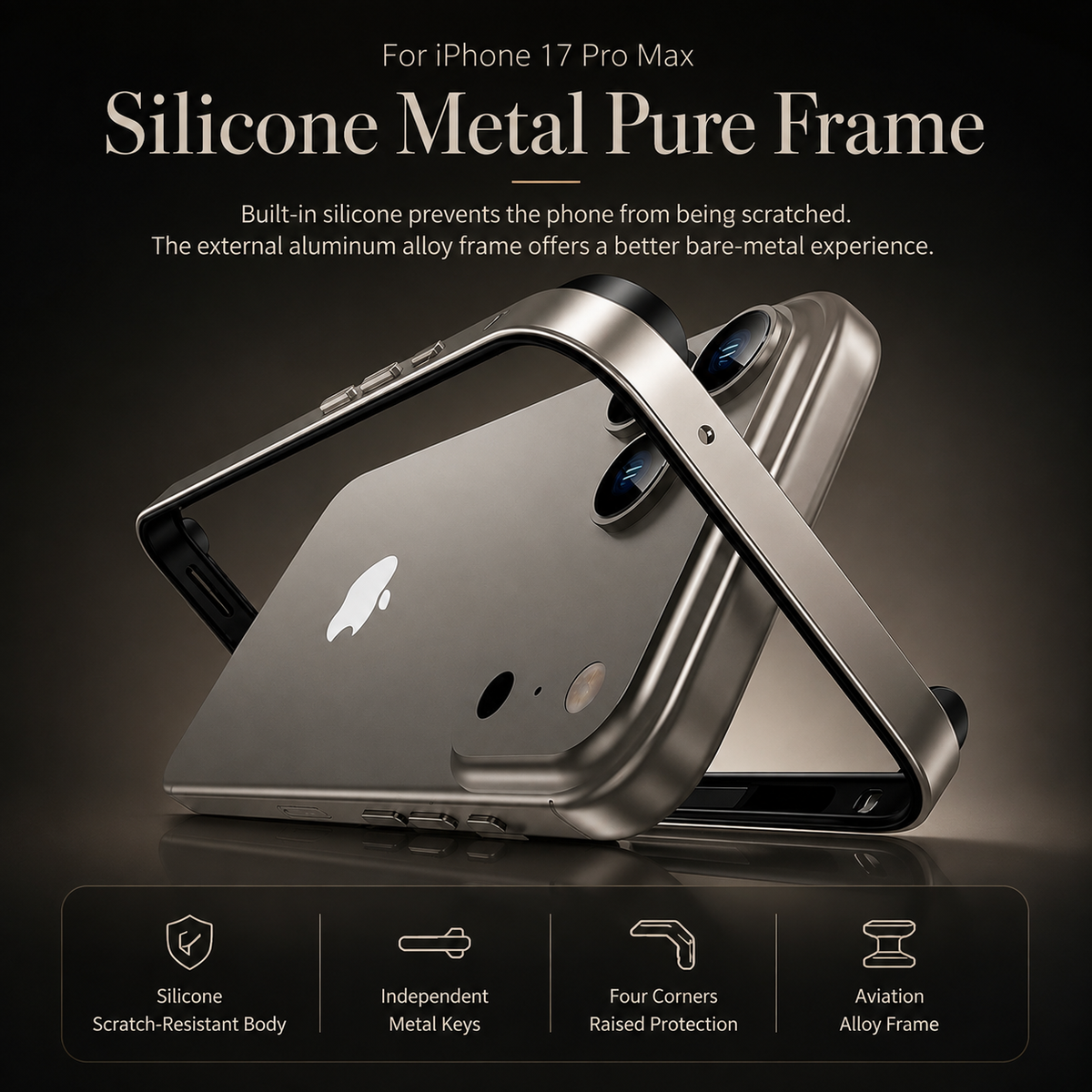 Premium iPhone Case Aluminum Metal Frame Silicone Bumper Shockproof Protective Cover Rugged Edge Protection Anti Scratch Slim Durable Design