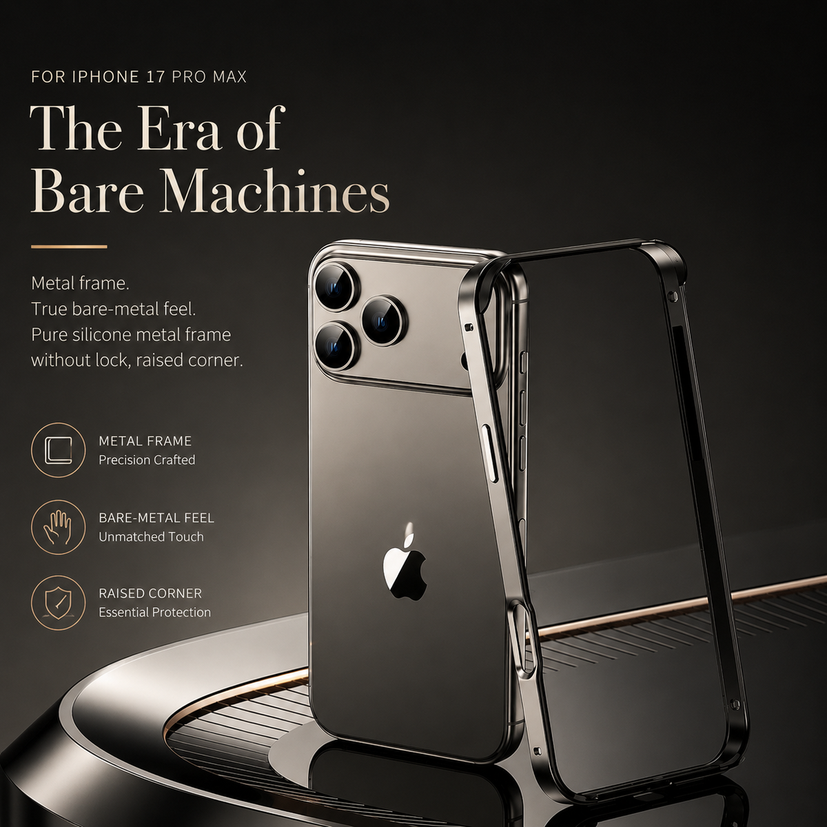 Premium iPhone Case Aluminum Metal Frame Silicone Bumper Shockproof Protective Cover Rugged Edge Protection Anti Scratch Slim Durable Design