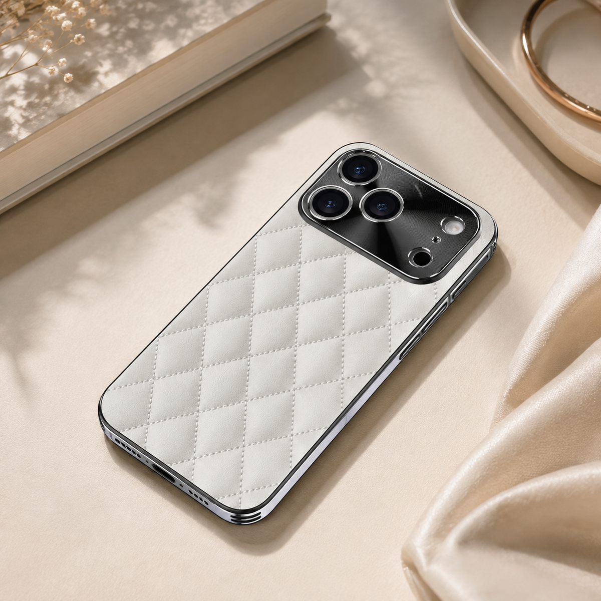 Premium iPhone Case Argyle PU Leather Camera Lens Protection Shockproof Anti Scratch Anti Fingerprint Matte Non Slip Slim Lightweight Elegant Hard Cover