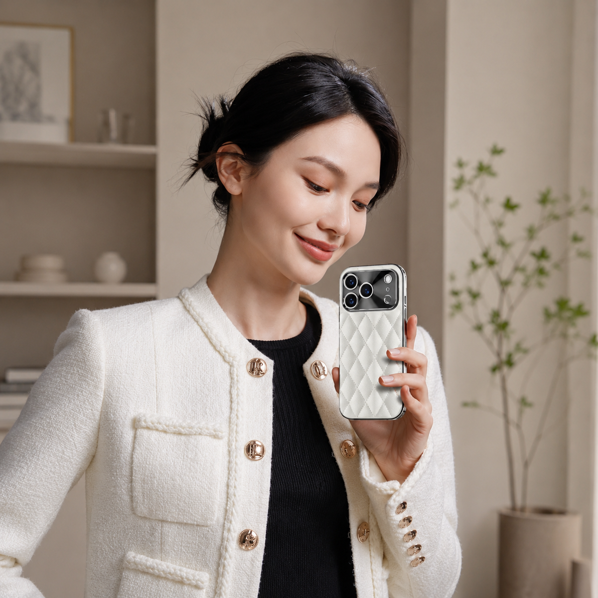 Premium iPhone Case Argyle PU Leather Camera Lens Protection Shockproof Anti Scratch Anti Fingerprint Matte Non Slip Slim Lightweight Elegant Hard Cover