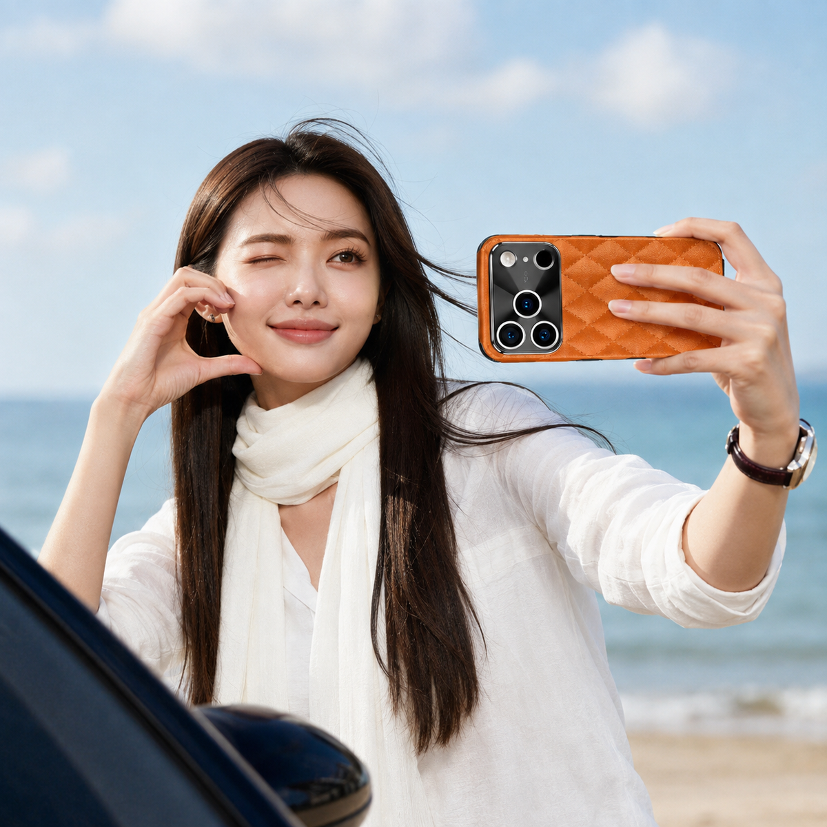 Premium iPhone Case Argyle PU Leather Camera Lens Protection Shockproof Anti Scratch Anti Fingerprint Matte Non Slip Slim Lightweight Elegant Hard Cover