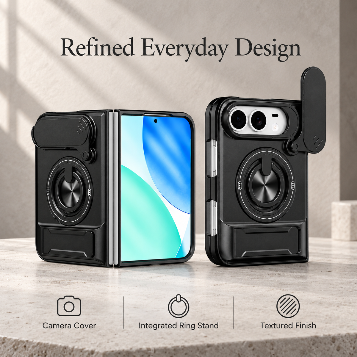 Premium iPhone Case Armor Slide Lens Protector Magnetic Car Holder Ring Stand Shockproof Tough Anti Drop Durable Slim Protective Phone Cover Shell Case