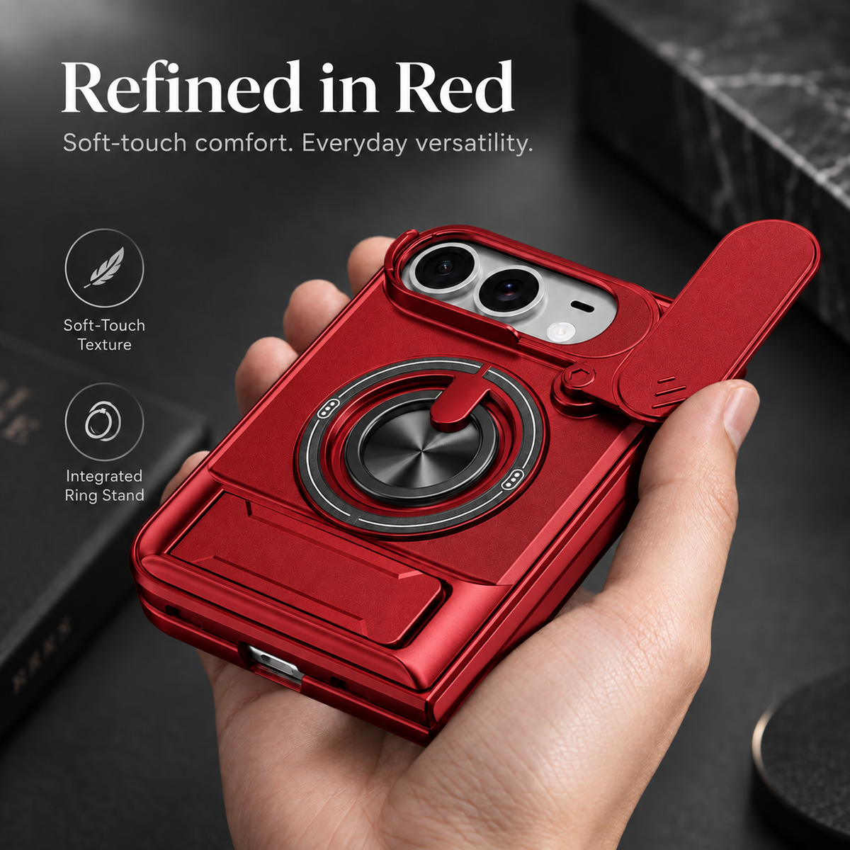 Premium iPhone Case Armor Slide Lens Protector Magnetic Car Holder Ring Stand Shockproof Tough Anti Drop Durable Slim Protective Phone Cover Shell Case