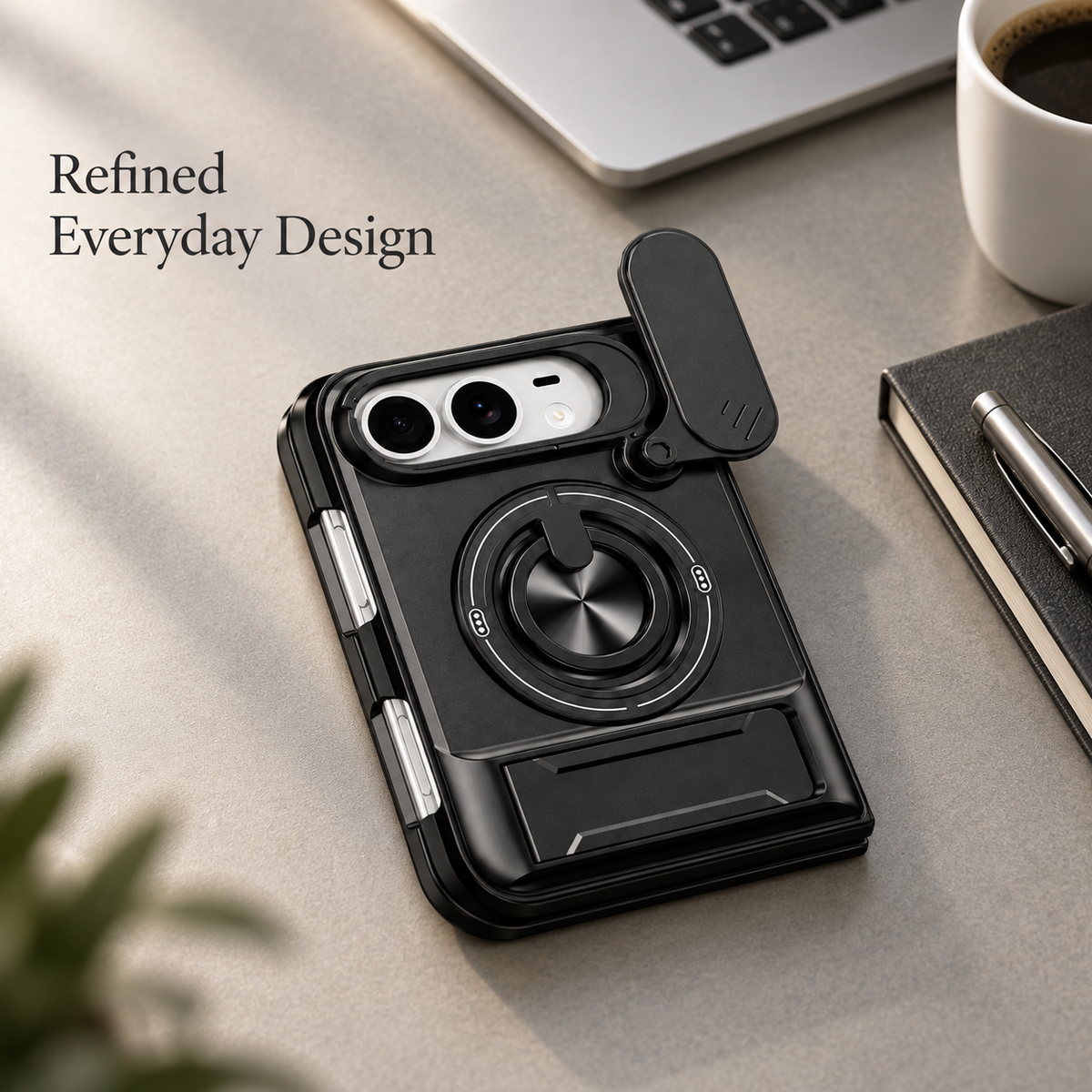 Premium iPhone Case Armor Slide Lens Protector Magnetic Car Holder Ring Stand Shockproof Tough Anti Drop Durable Slim Protective Phone Cover Shell Case