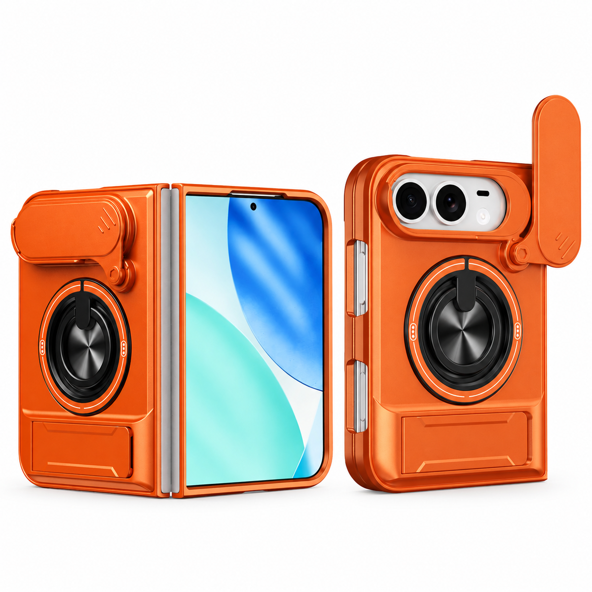 Premium iPhone Case Armor Slide Lens Protector Magnetic Car Holder Ring Stand Shockproof Tough Anti Drop Durable Slim Protective Phone Cover Shell Case