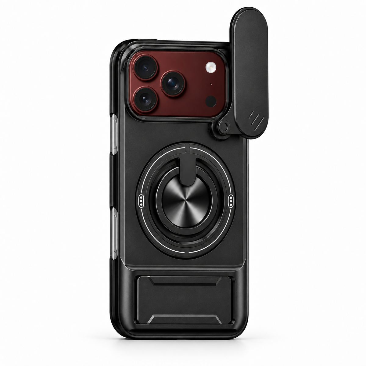 Premium iPhone Case Armor Slide Lens Protector Magnetic Car Holder Ring Stand Shockproof Tough Anti Drop Durable Slim Protective Phone Cover Shell Case