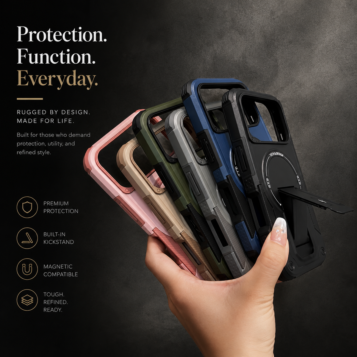 Premium iPhone Case Armored Shockproof Protective Cover Foldable Kickstand Wireless Charging Hard Bumper Silicone Slim Rugged Full Coverage Case