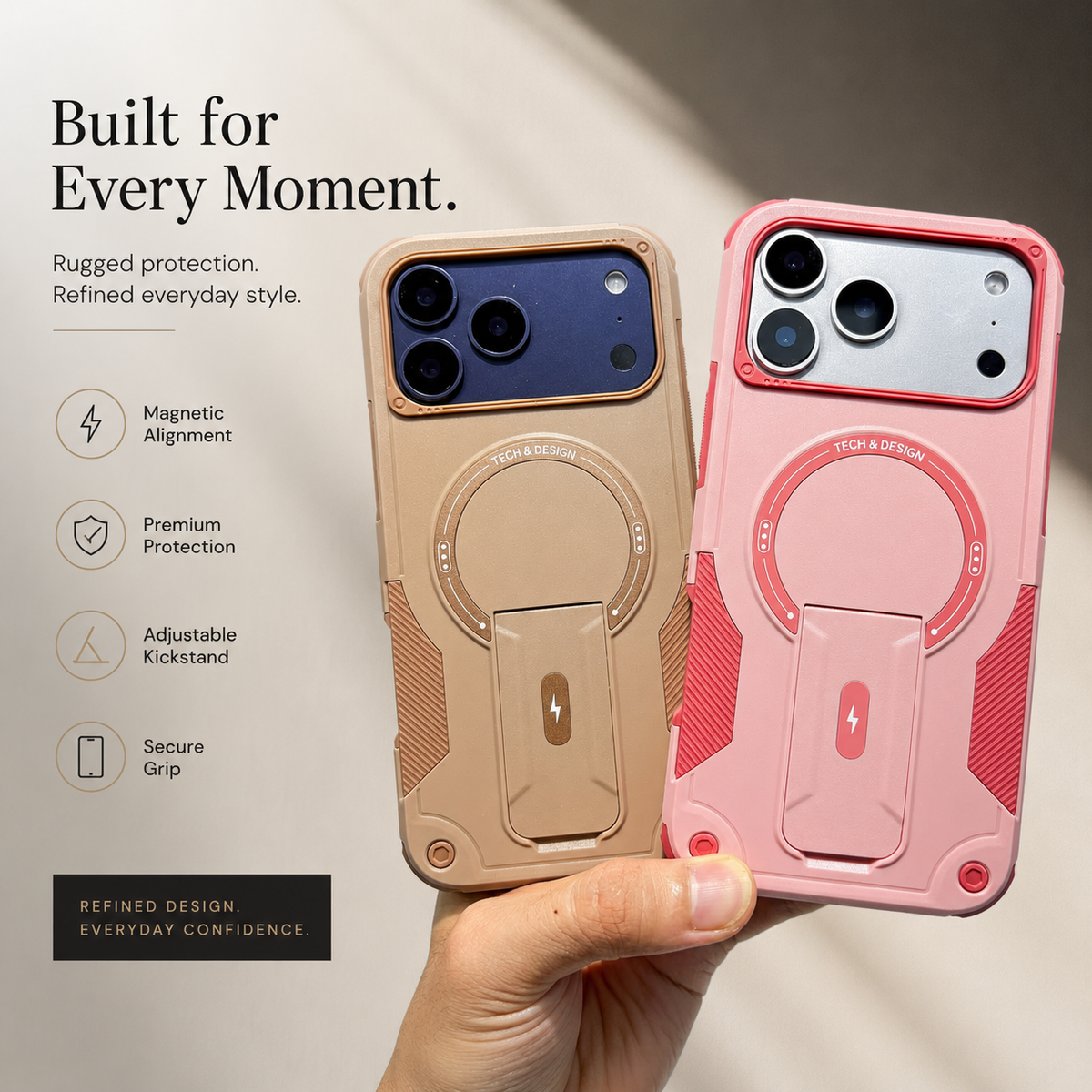 Premium iPhone Case Armored Shockproof Protective Cover Foldable Kickstand Wireless Charging Hard Bumper Silicone Slim Rugged Full Coverage Case