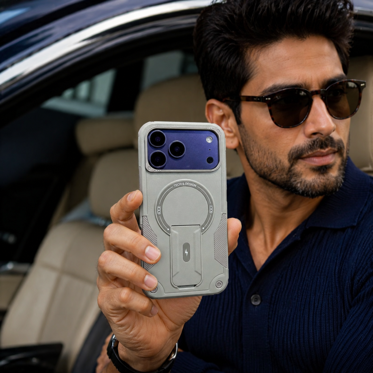 Premium iPhone Case Armored Shockproof Protective Cover Foldable Kickstand Wireless Charging Hard Bumper Silicone Slim Rugged Full Coverage Case