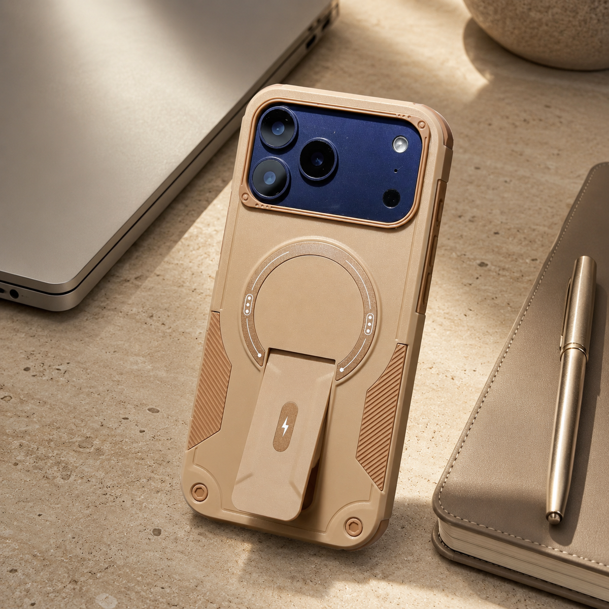 Premium iPhone Case Armored Shockproof Protective Cover Foldable Kickstand Wireless Charging Hard Bumper Silicone Slim Rugged Full Coverage Case