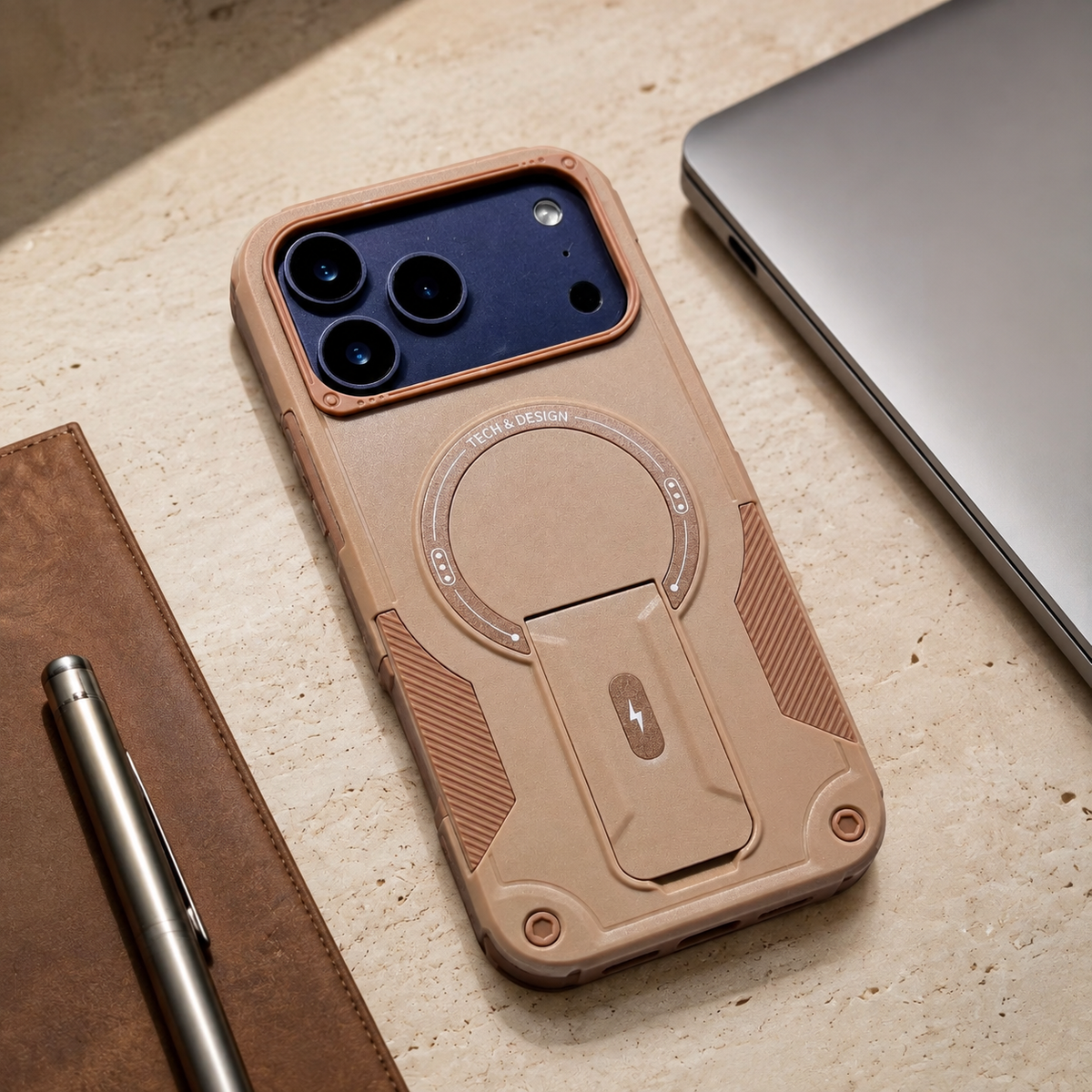 Premium iPhone Case Armored Shockproof Protective Cover Foldable Kickstand Wireless Charging Hard Bumper Silicone Slim Rugged Full Coverage Case