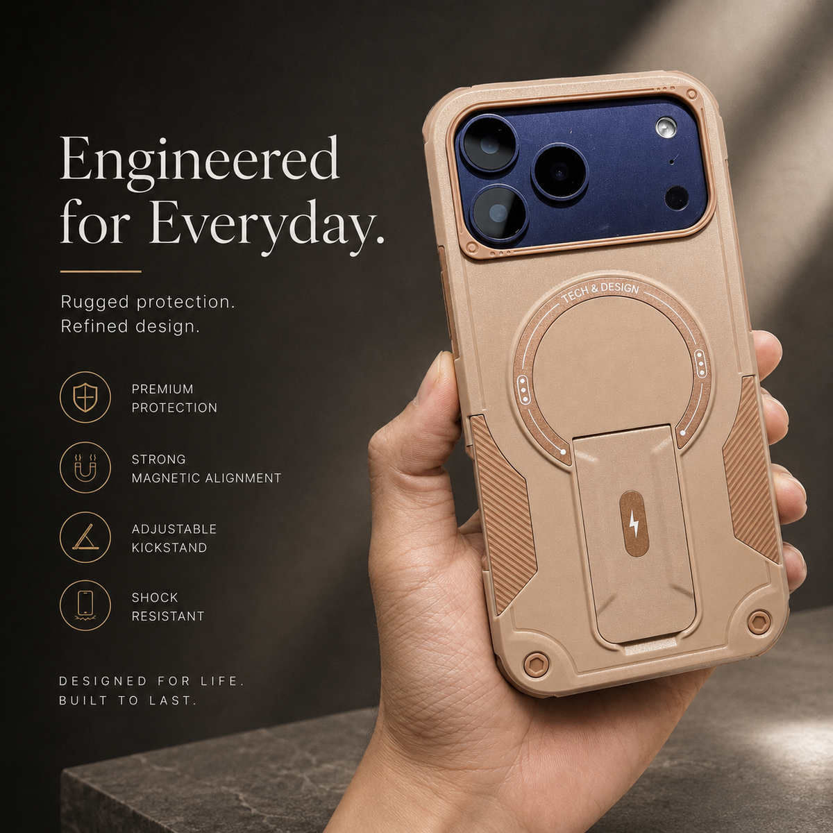 Premium iPhone Case Armored Shockproof Protective Cover Foldable Kickstand Wireless Charging Hard Bumper Silicone Slim Rugged Full Coverage Case