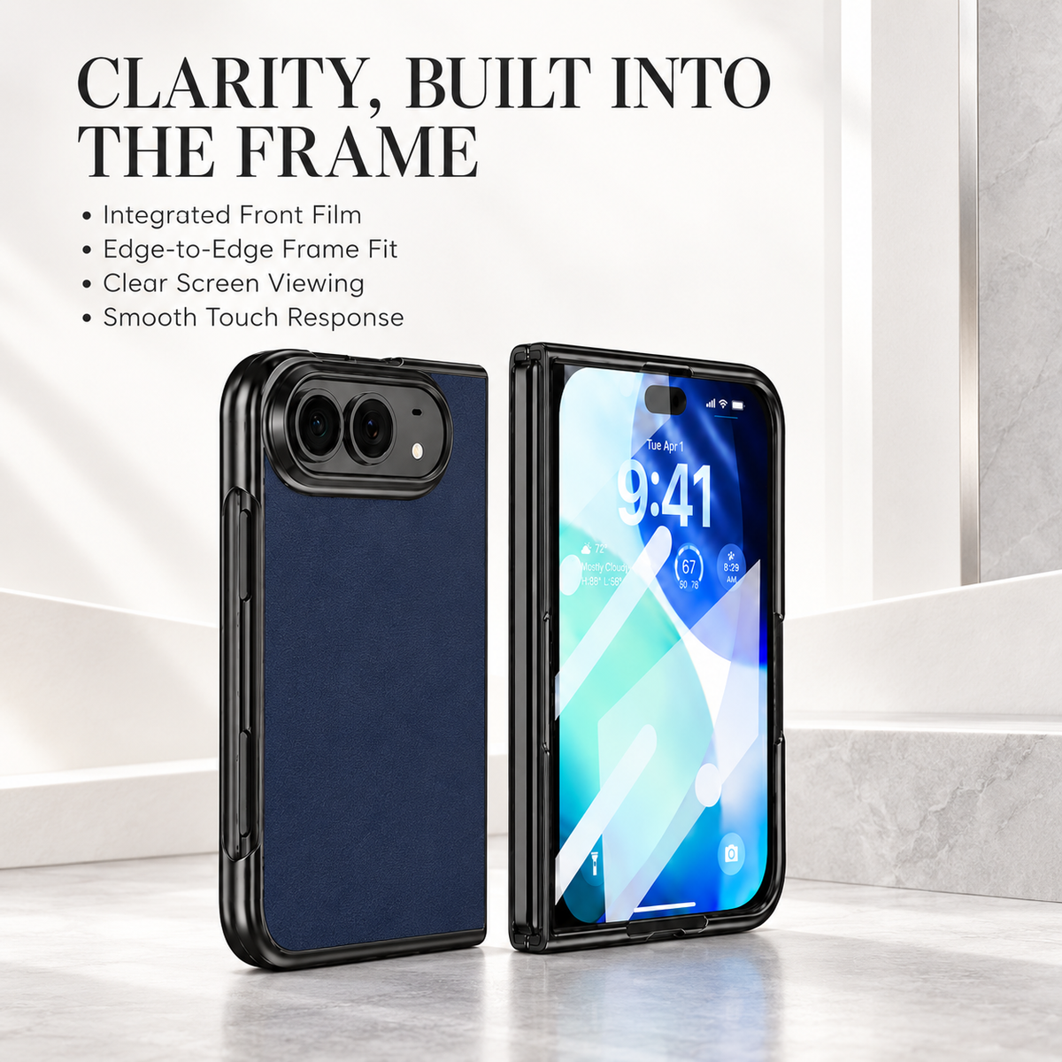 Premium iPhone Case Artificial Leather Semi Transparent Retro Foldable Cover Sweat Resistant Shockproof Slim Non Slip Durable Practical Protective Phone Case