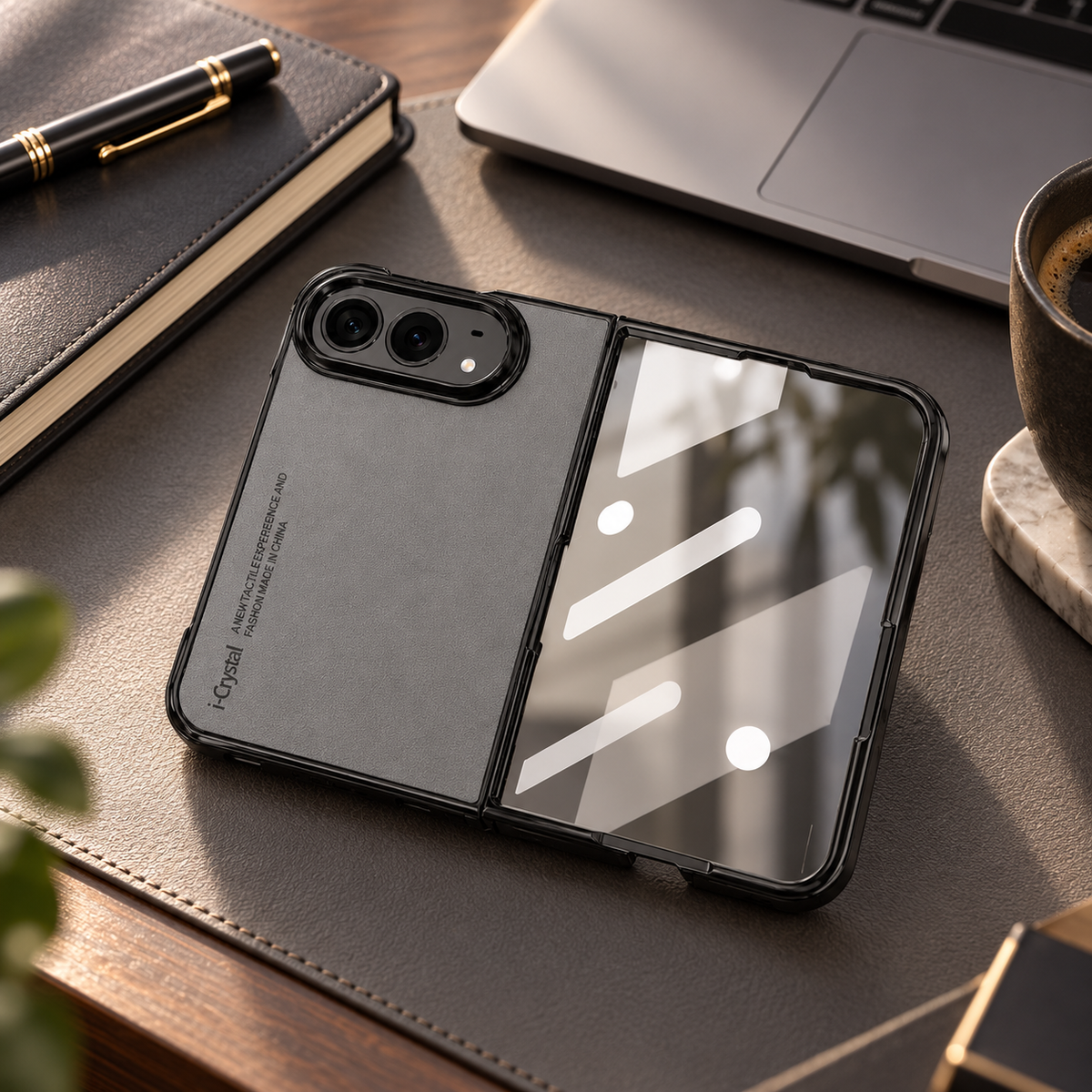 Premium iPhone Case Artificial Leather Semi Transparent Retro Foldable Cover Sweat Resistant Shockproof Slim Non Slip Durable Practical Protective Phone Case