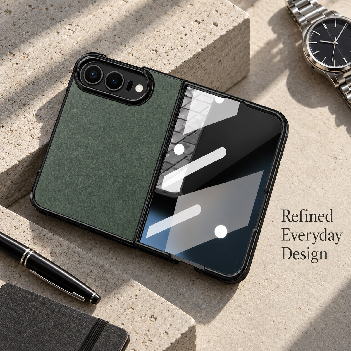 Premium iPhone Case Artificial Leather Semi Transparent Retro Foldable Cover Sweat Resistant Shockproof Slim Non Slip Durable Practical Protective Phone Case