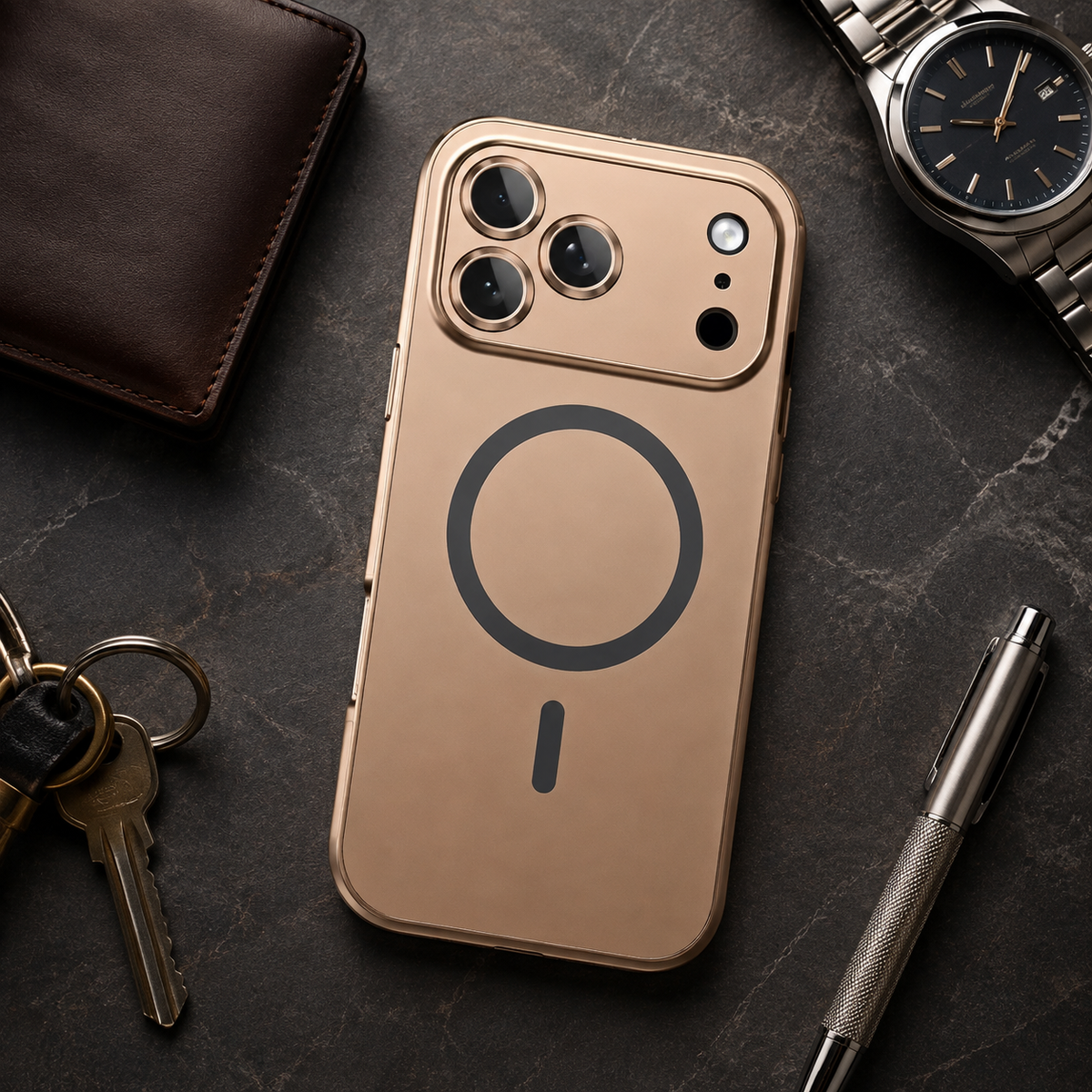 Premium iPhone Case Buckle Type Metal Aluminum Frame MagSafe Magnetic Hard PC Back Panel Shockproof Slim Anti Scratch Durable Protective Phone Cover Case