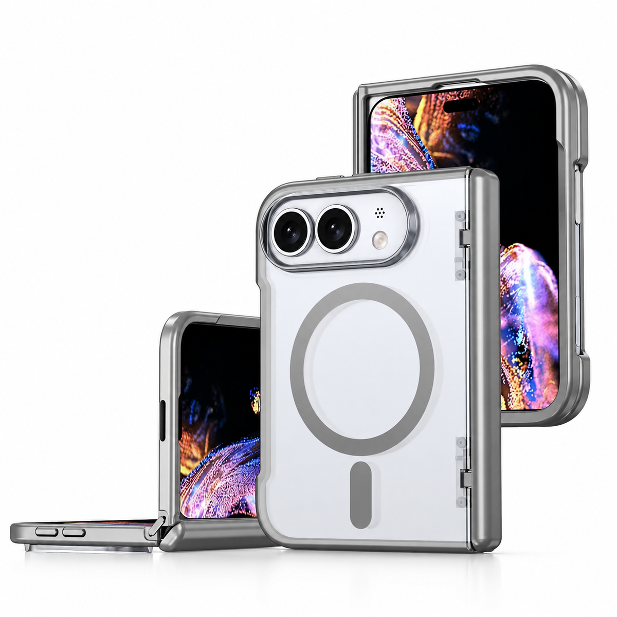 Premium iPhone Case Business Matte MagSafe Ultra Thin Folding Hinge Protection Shockproof Non Slip Slim Durable Integrated Protective Phone Cover Shell Case