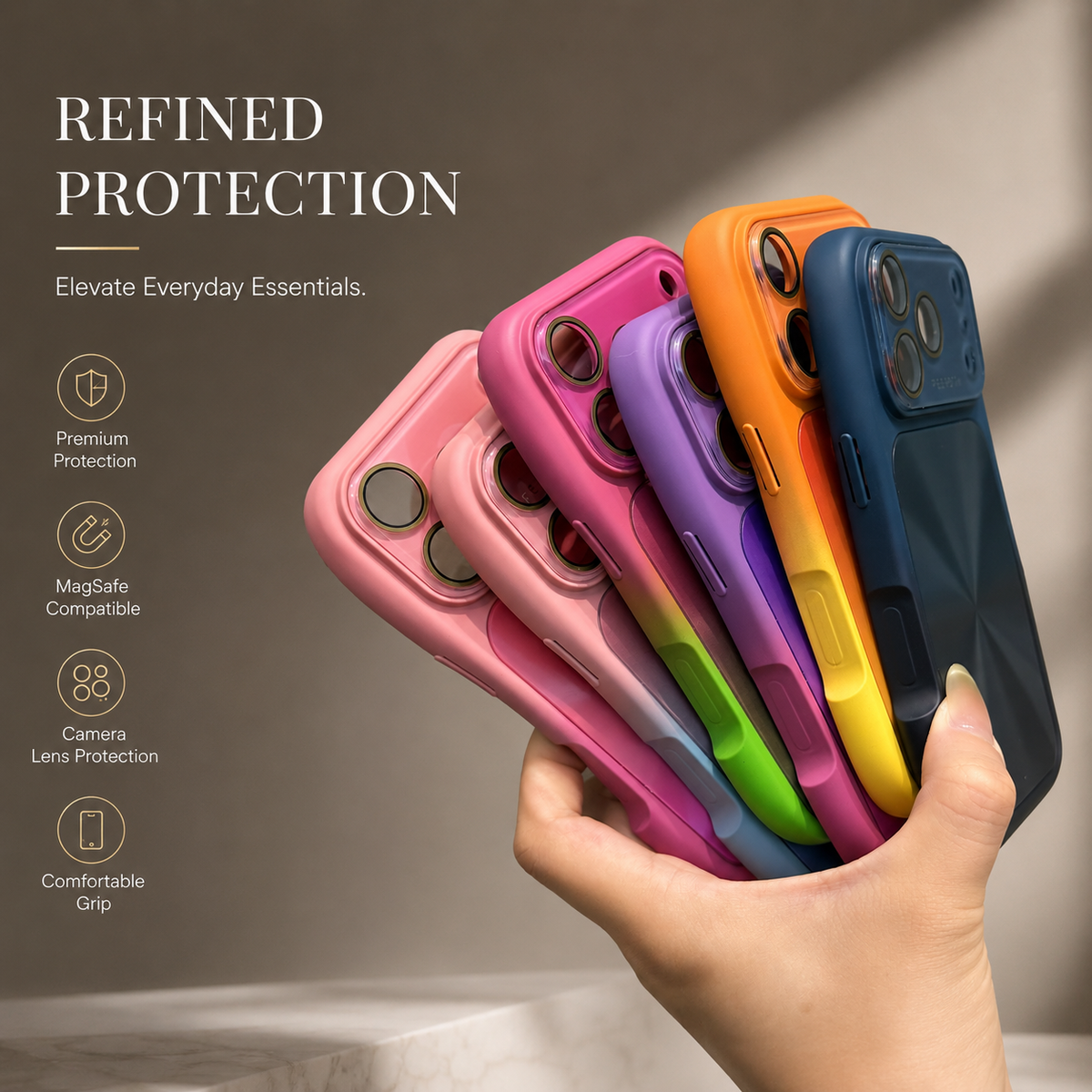Premium iPhone Case Candy Laser Gradient Acrylic Shockproof Protective Cover Anti Fingerprint Washable Slim Lightweight Bumper Hard Back Color Change Case