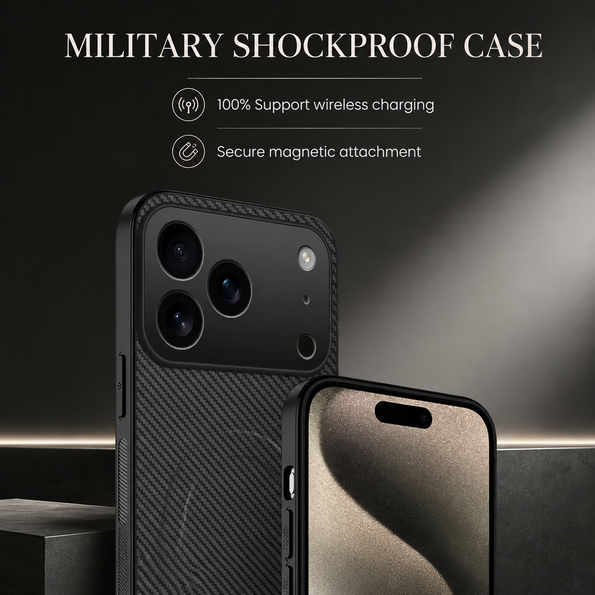 Premium iPhone Case Carbon Fiber Magnetic Shockproof Military Grade Ultrathin Protective Cover MagSafe Compatible Anti Scratch Lightweight Design Case
