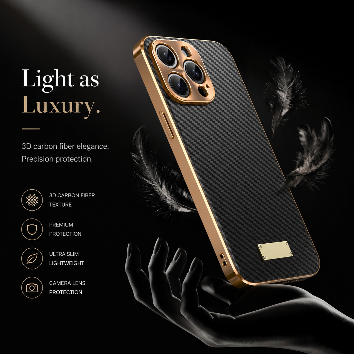 Premium iPhone Case Carbon Fiber Textured Leather Alloy Metal Camera Guard Shockproof Wireless Charging Slim Protective Cover Durable Modern Design